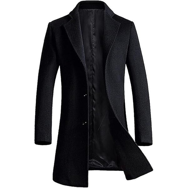 Men's Solid Color Wool Blend Long Jacket Mens Casual Turn Down